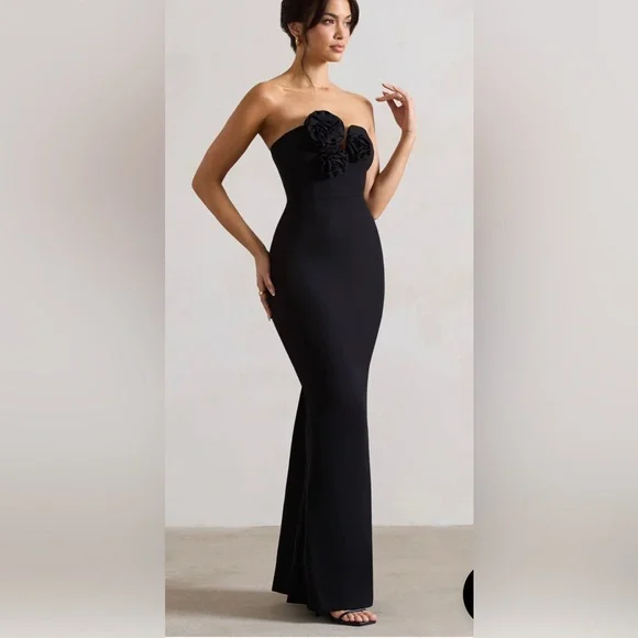 Black Strapless V Neck Maxi Dress Club L London Dresses Black Strapless  Vneck Maxi Dress With